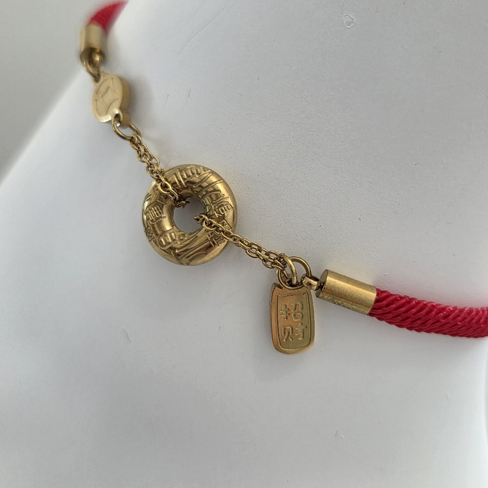 Adjustable Lucky Red Cord & Gold Charm Anklet - Picture 5 of 12